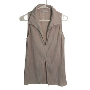 Zara Beige Sleeveless Collared Blouse